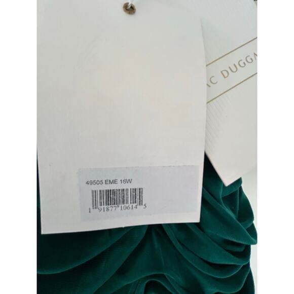 MacDuggal -size 16W Emerald Green Flutter Sleeve Jersey Gown - Picture 5 of 6